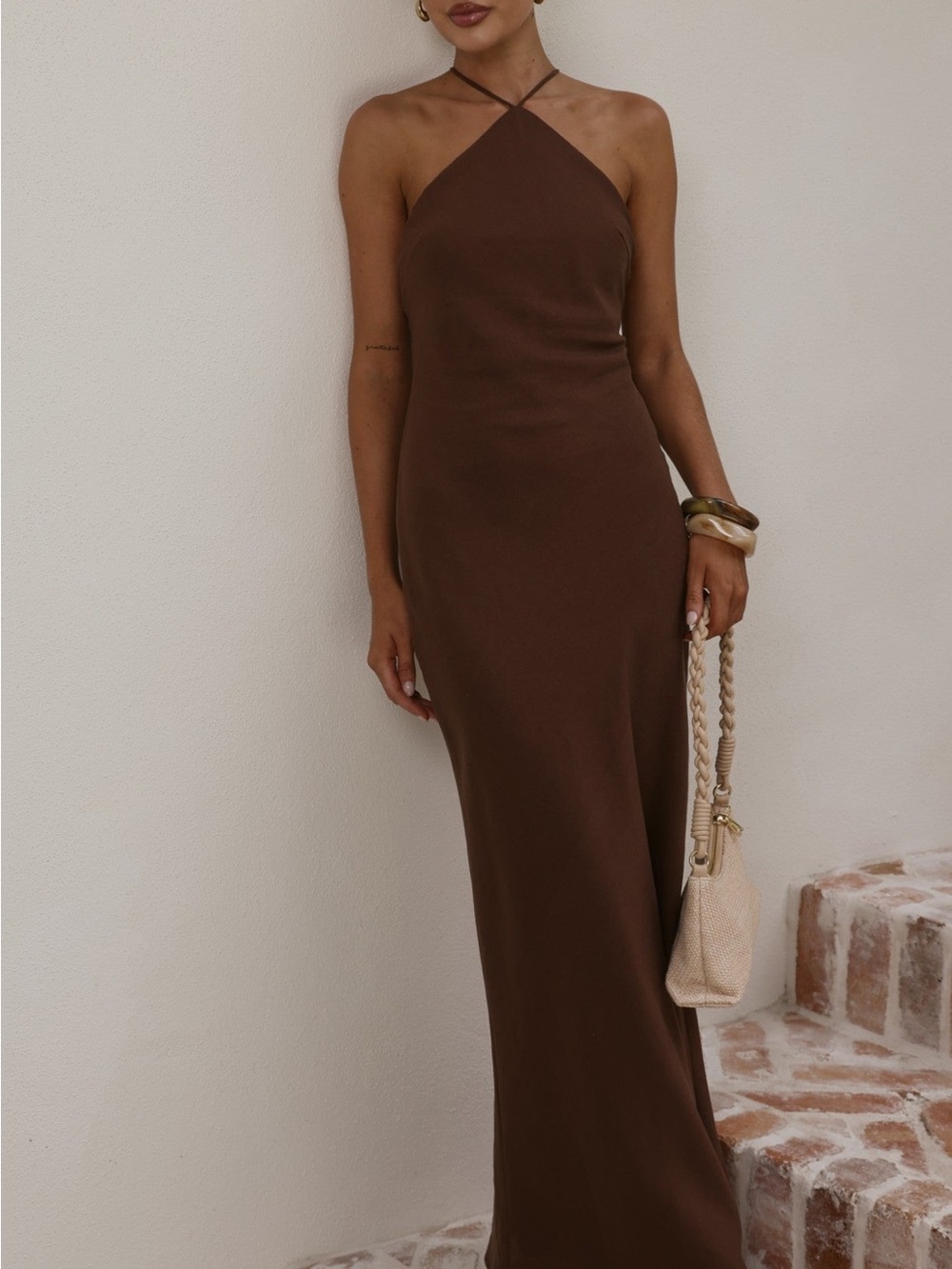 CHIARA LINEN MAXI DRESS - CHOCOLATE long beautiful linen dress
